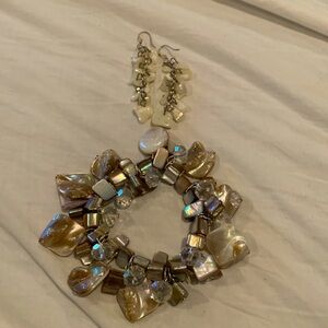 EUC bracelet and earrings with shell details in cream, white and brown tones